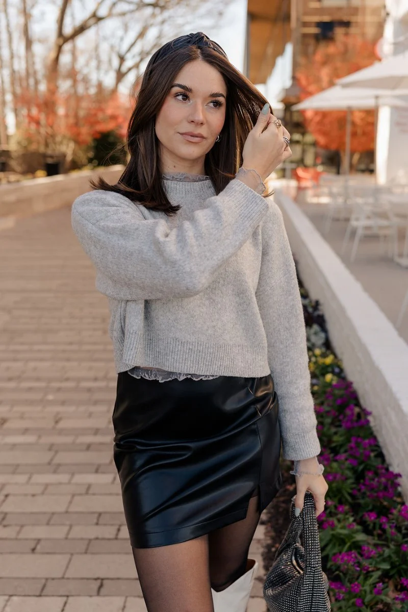 Emily Grey Cropped Long Sleeve Sweater - Image 2