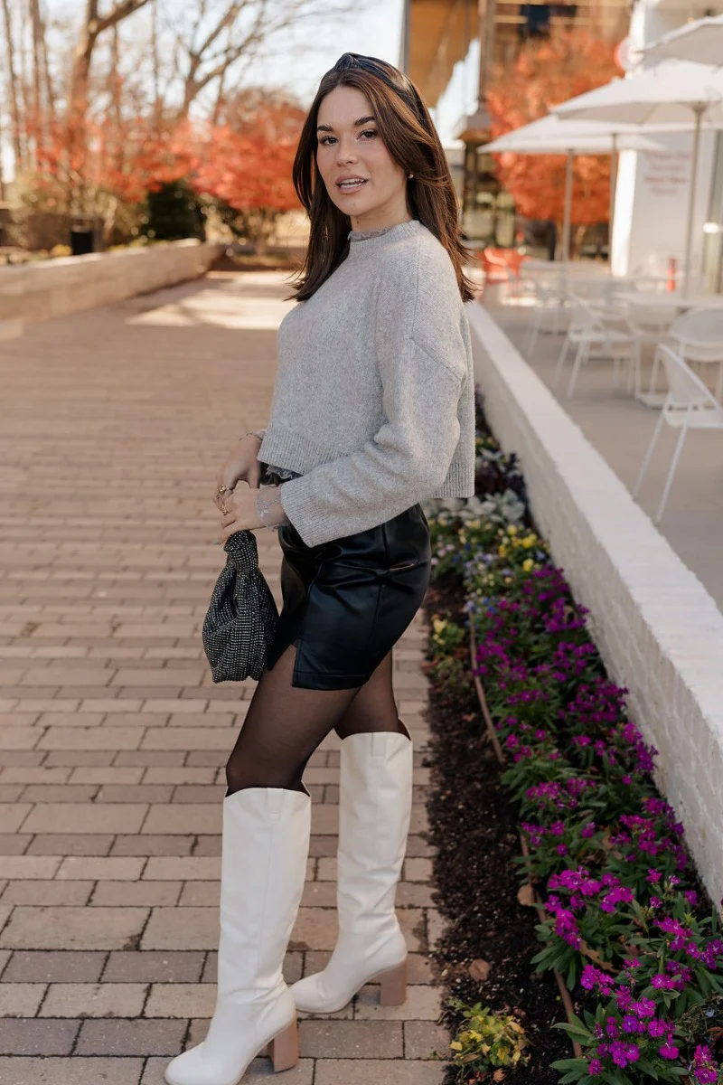Emily Grey Cropped Long Sleeve Sweater - Image 3
