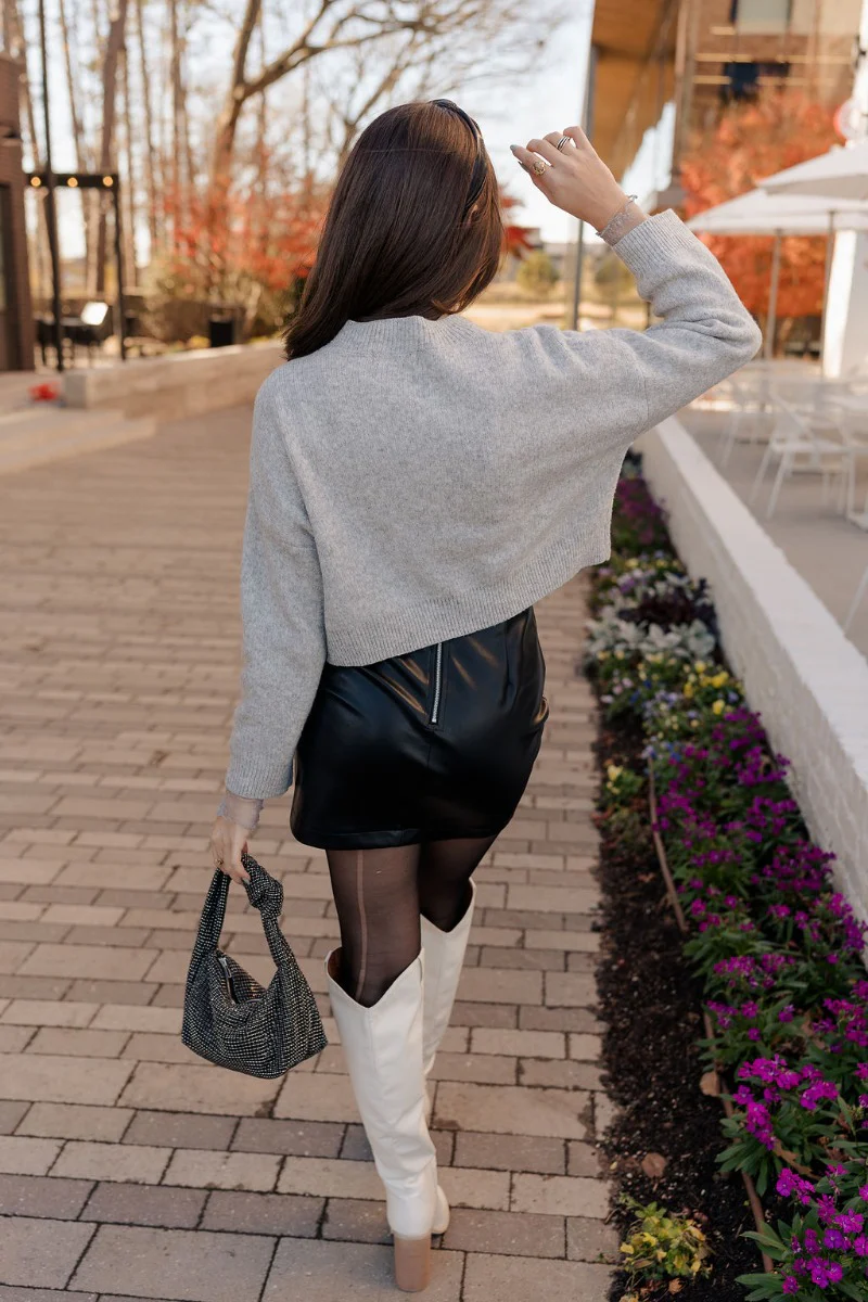 Emily Grey Cropped Long Sleeve Sweater - Image 4