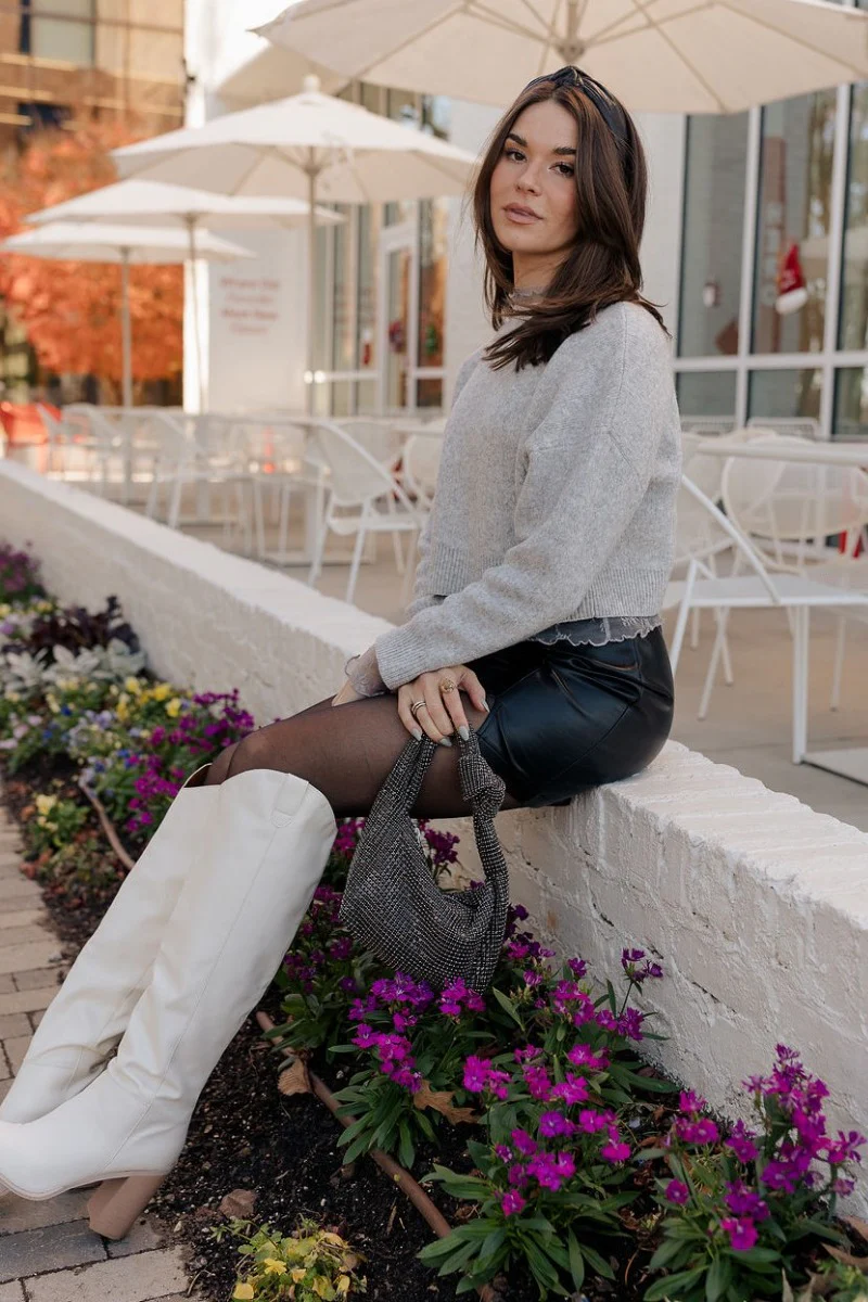 Emily Grey Cropped Long Sleeve Sweater - Image 5
