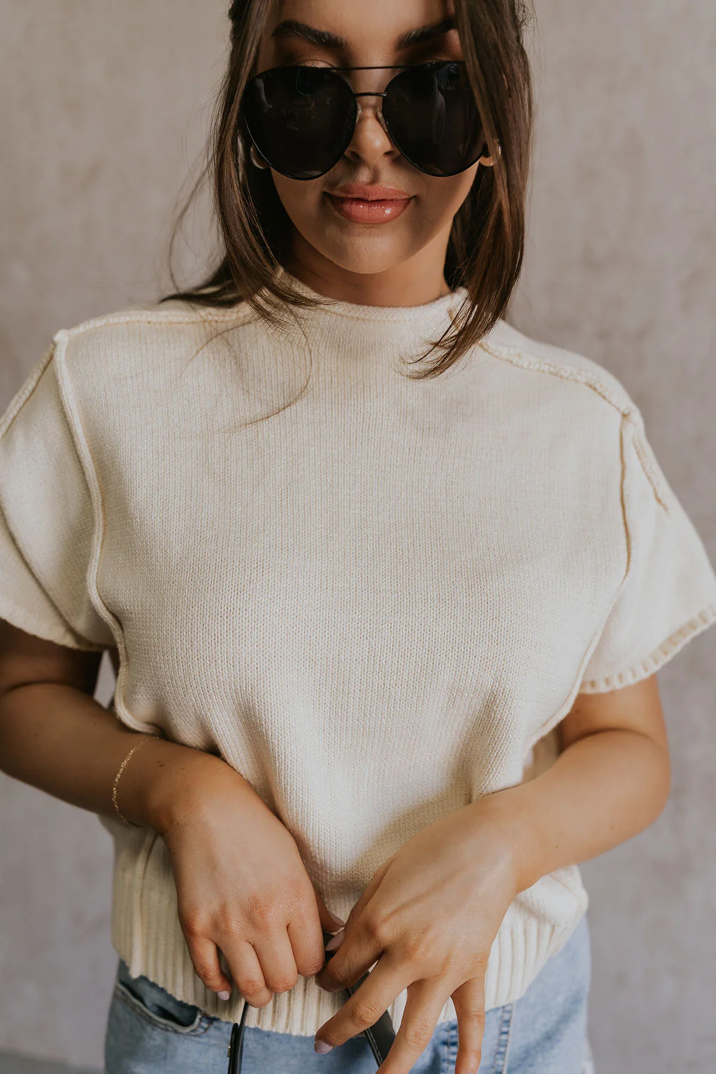 Emma Cream Knit Short Sleeve Top - Image 5