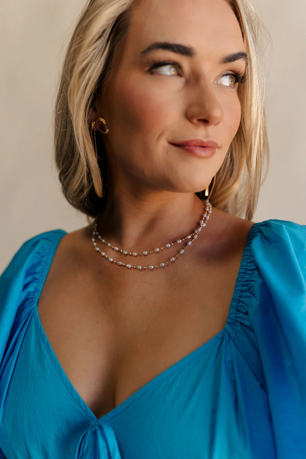 Emma Pearl & Gold Double Layer Necklace - Image 2