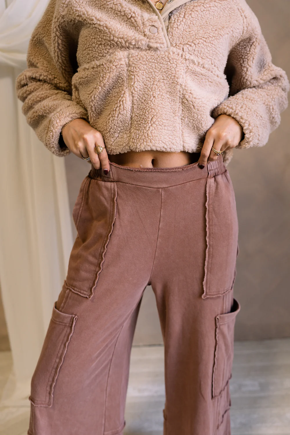 Emma Washed Brown Lounge Cargo Pants - Image 3