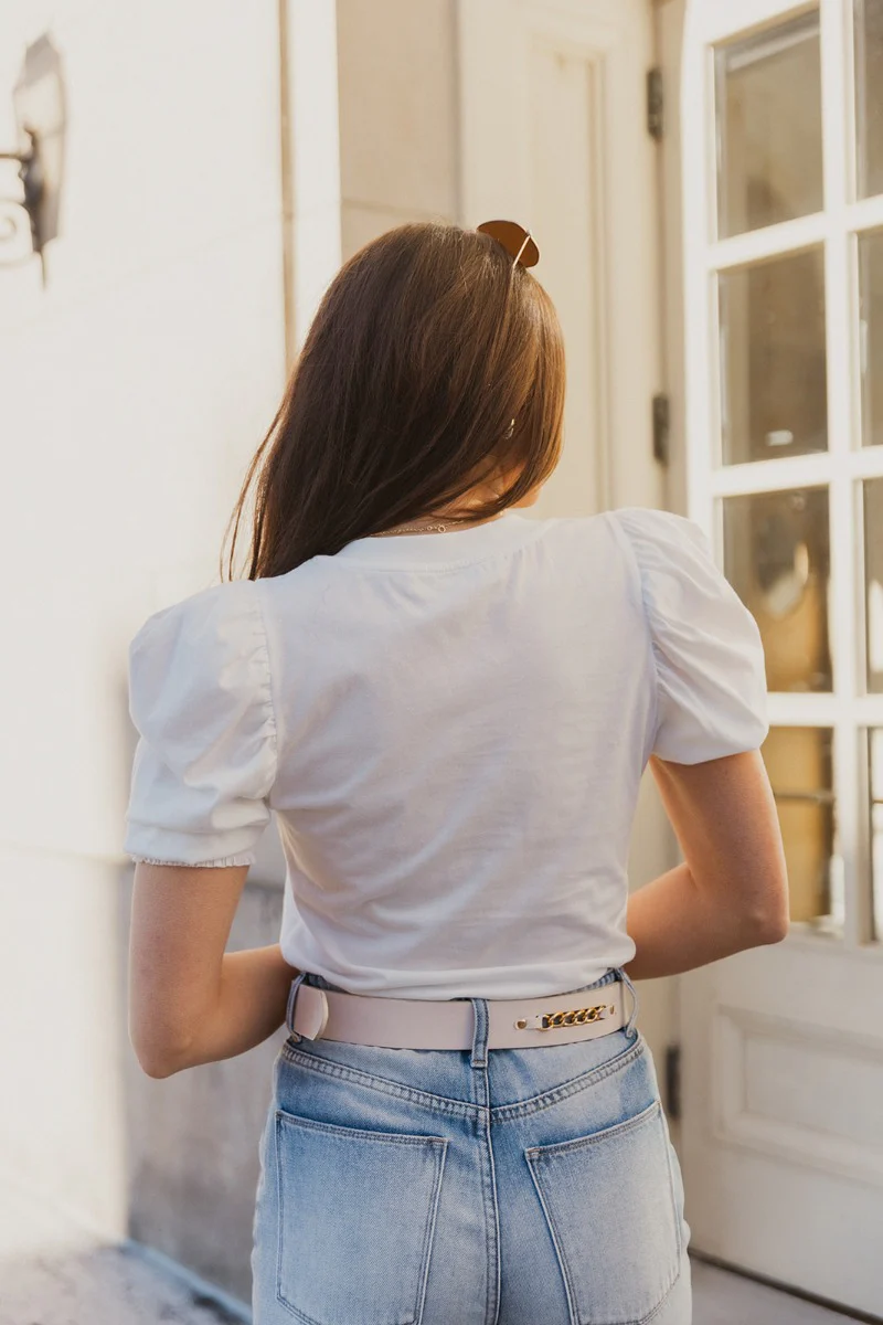 Emma White Short Puff Sleeve Top - Image 5