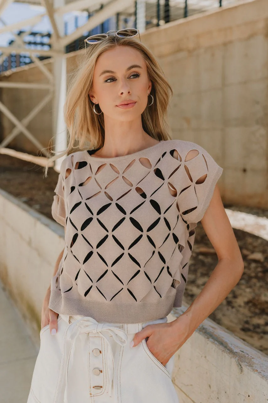 Emme Taupe Cut-Out Short Sleeve Top