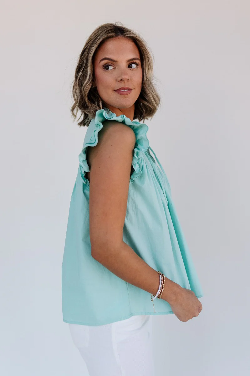 Emory Aqua Sleeveless Ruffle Top - Image 2