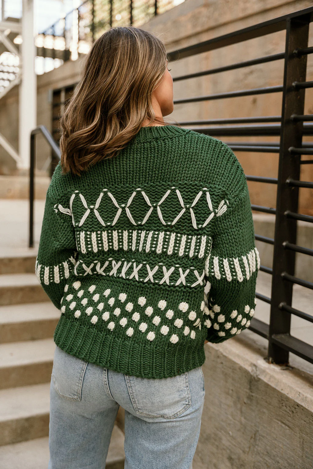 Emory Hunter Green & White Long Sleeve Sweater - Image 3