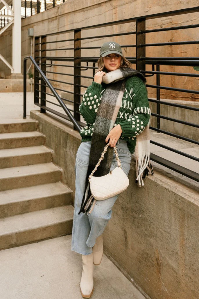 Emory Hunter Green & White Long Sleeve Sweater - Image 4