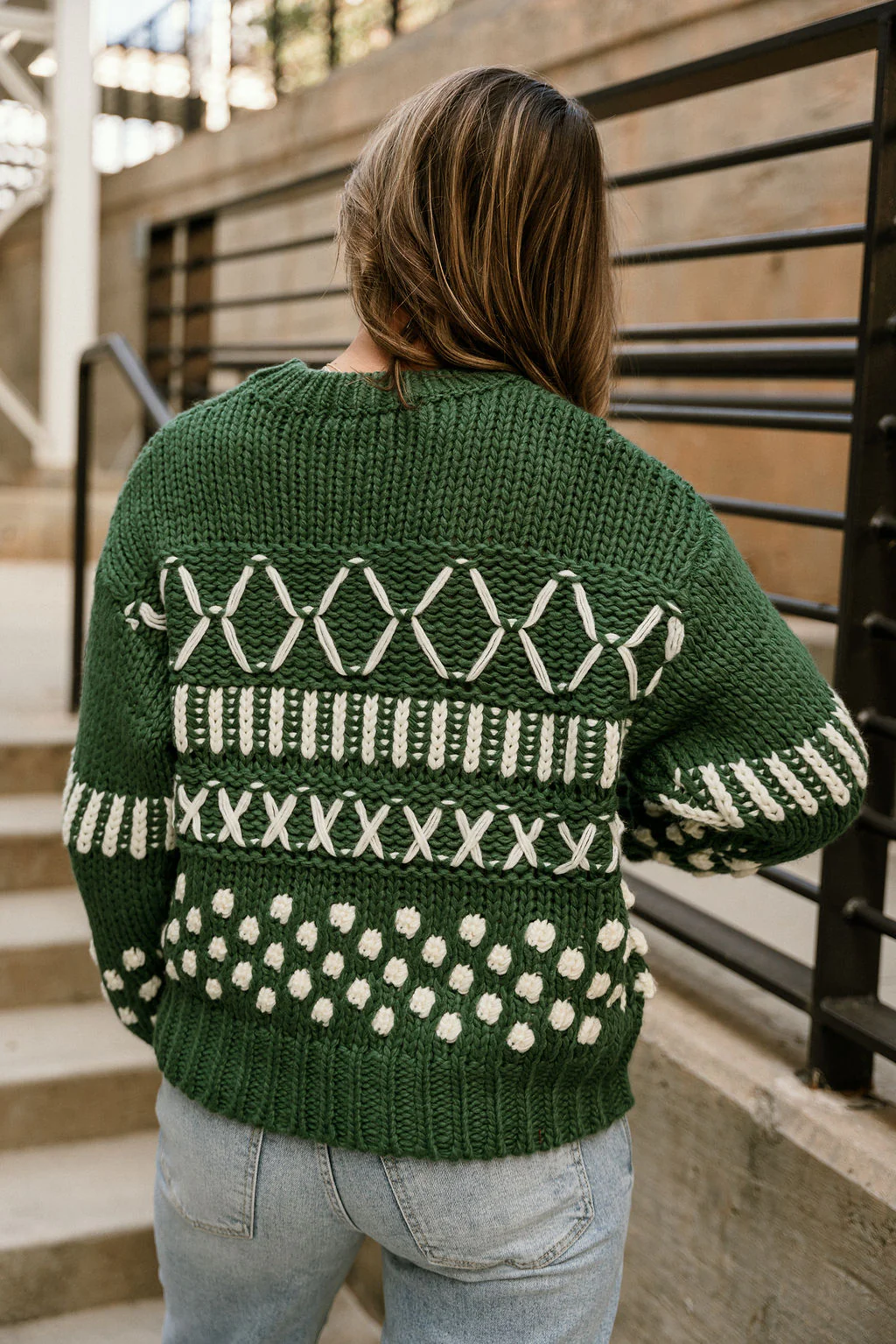 Emory Hunter Green & White Long Sleeve Sweater - Image 8