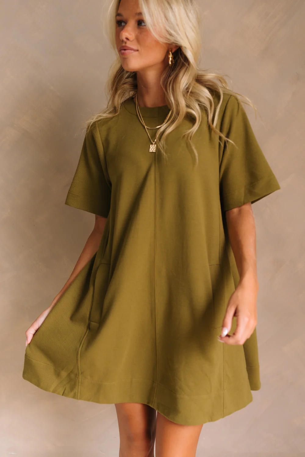 Erica Olive Short Sleeve Mini Dress