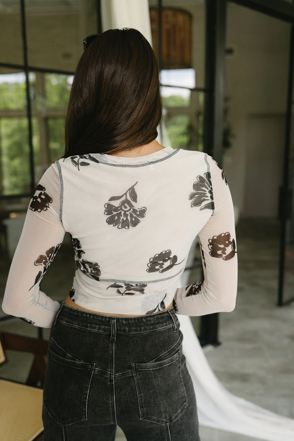 Erika Cream & Black Floral Mesh Top - Image 6