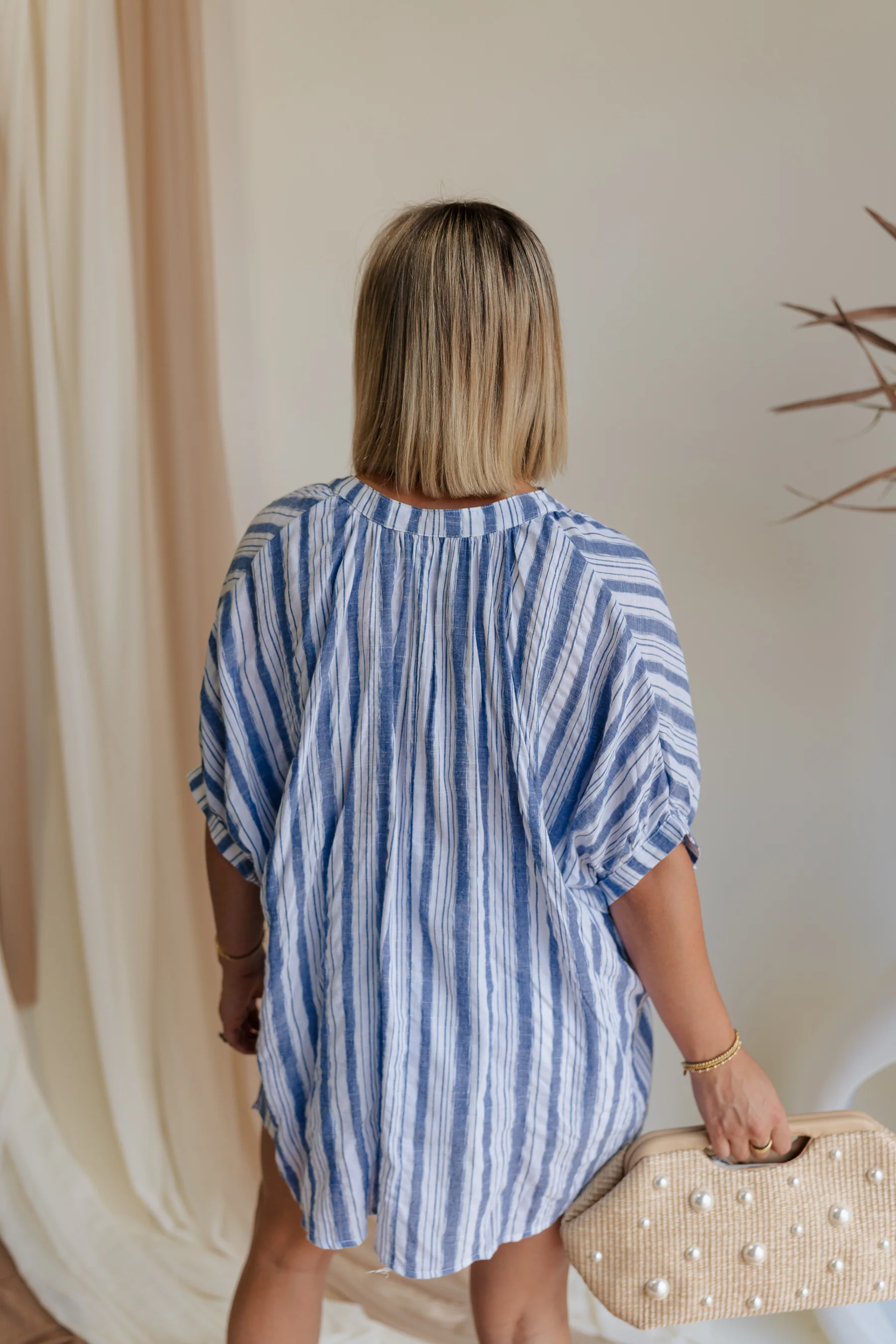 Erin Blue and White Striped Oversized Top - Image 2