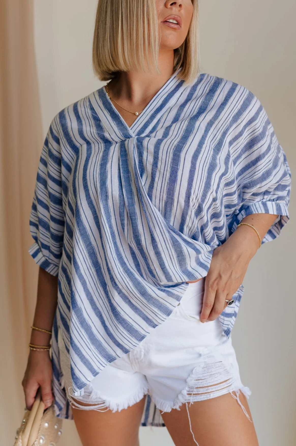 Erin Blue and White Striped Oversized Top - Image 3
