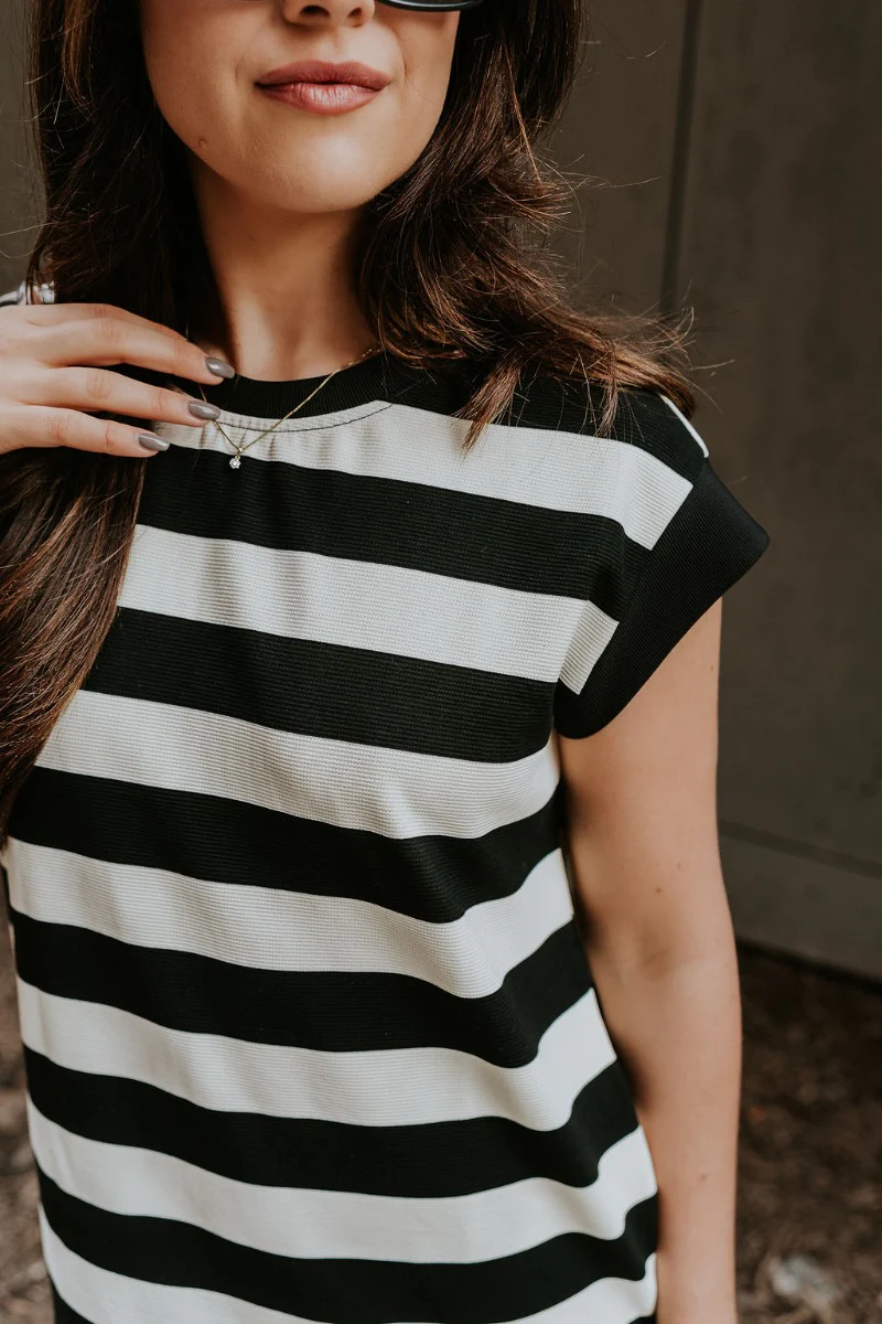 Esme Black & Cream Striped Dress - Image 5