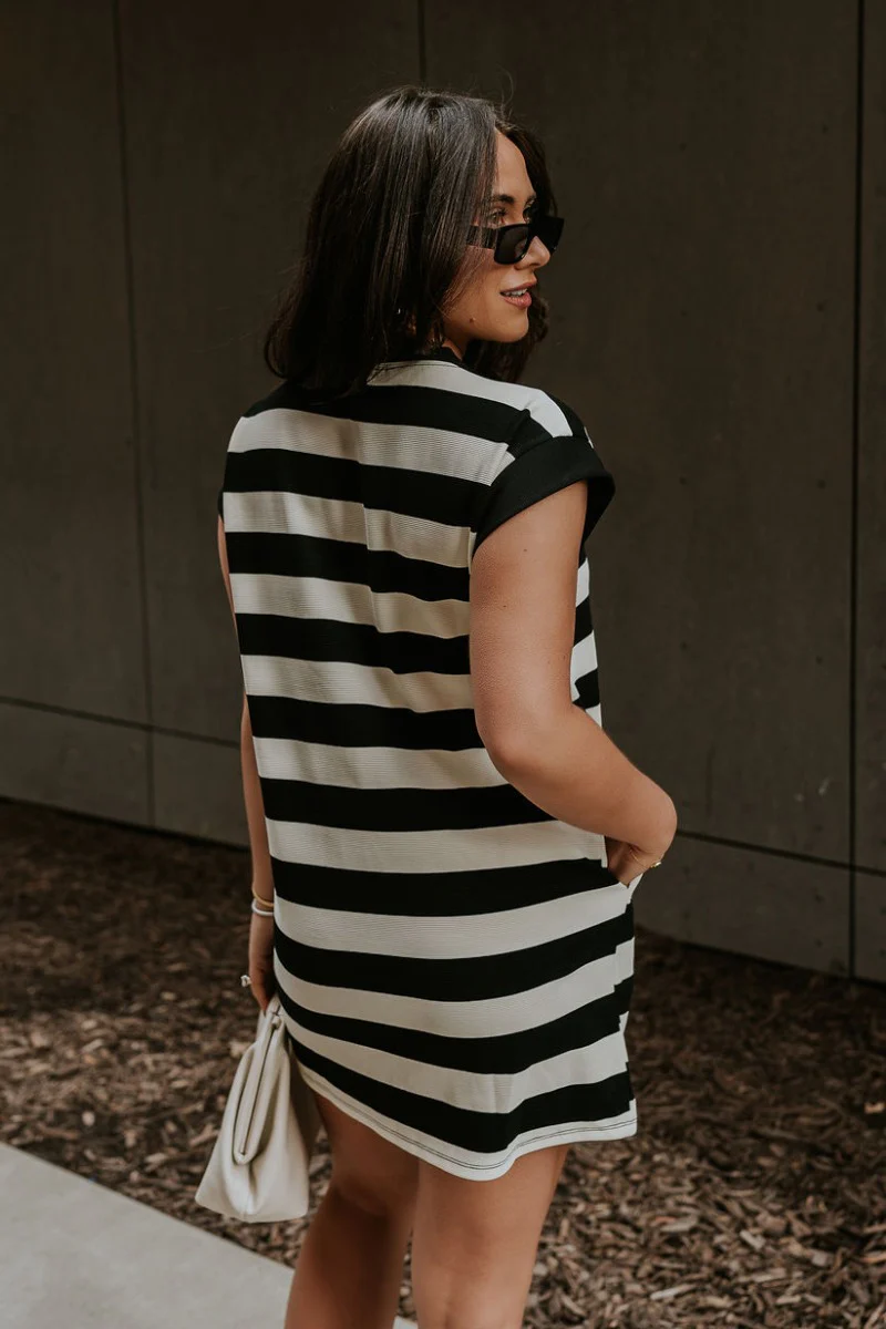 Esme Black & Cream Striped Dress - Image 9