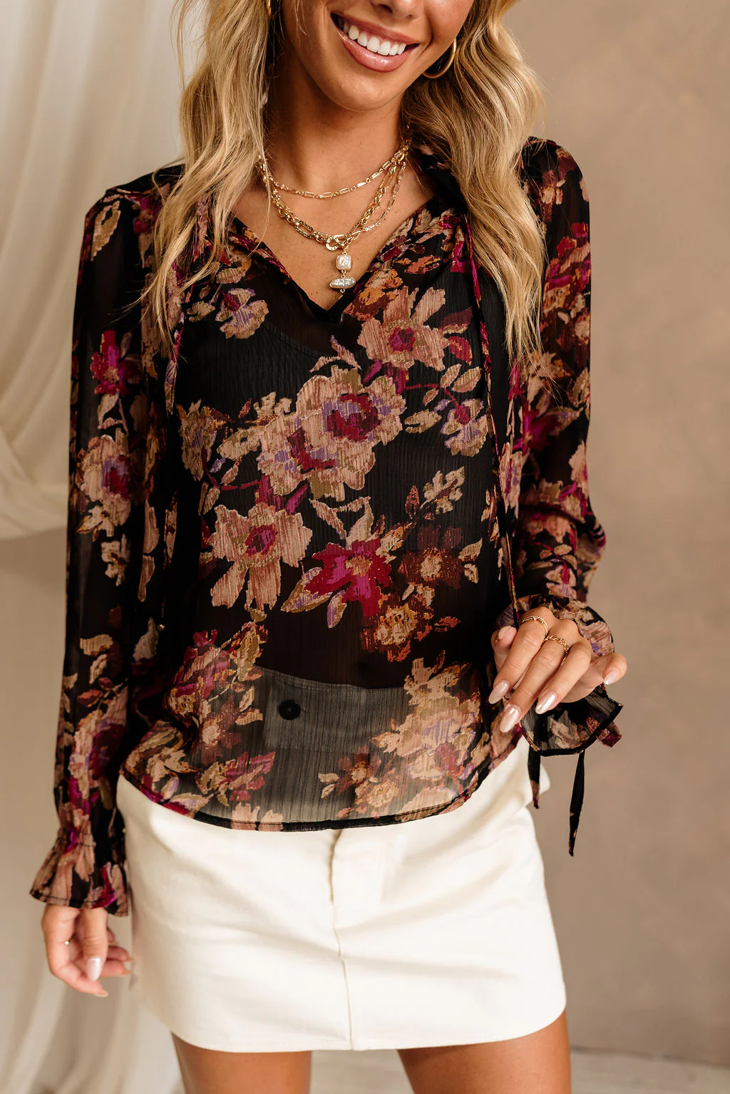 Esmeralda Sheer Black Floral Top - Image 3