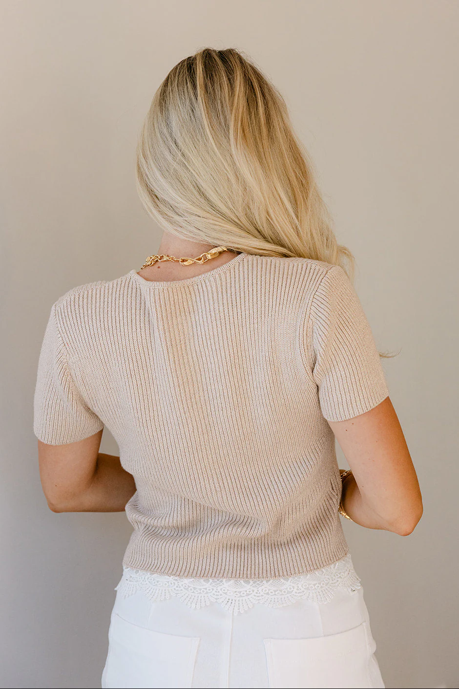 Estelle Taupe & White Lace Cardigan - Image 9