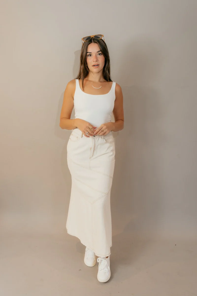 Esther Cream Denim Midi Skirt - Image 3