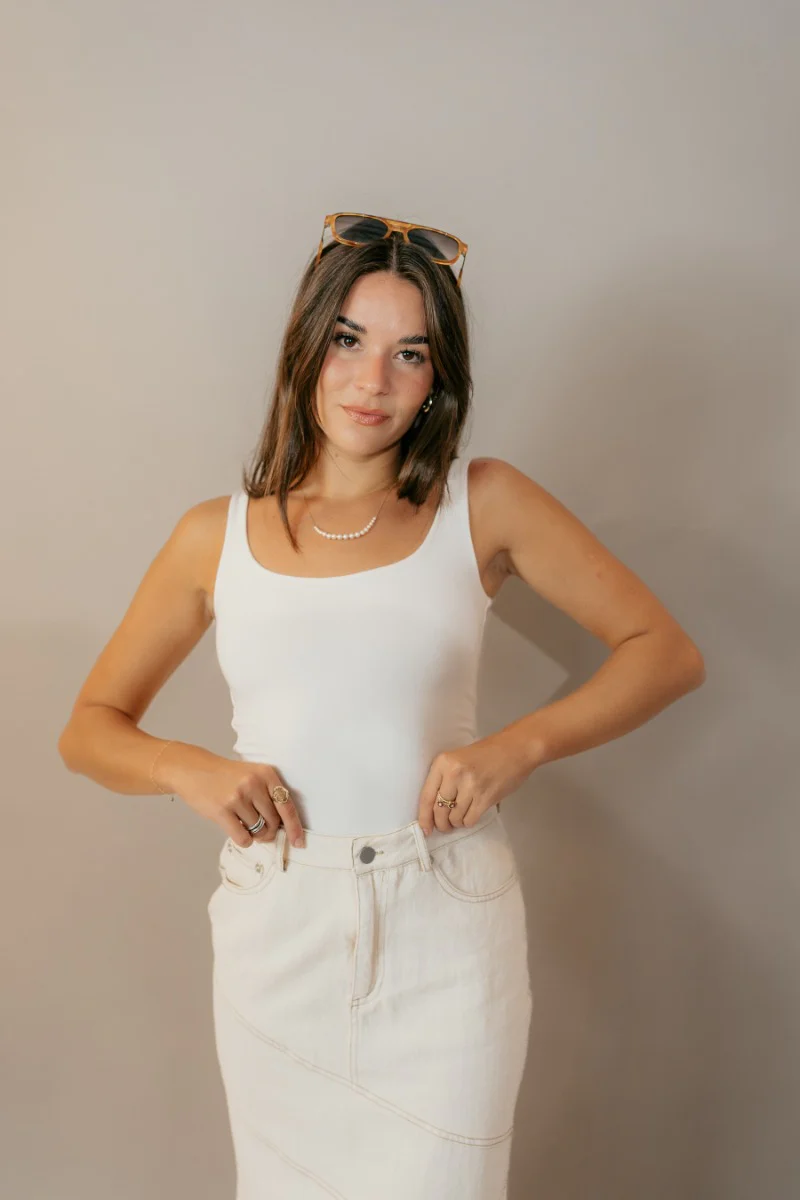 Esther Cream Denim Midi Skirt - Image 4