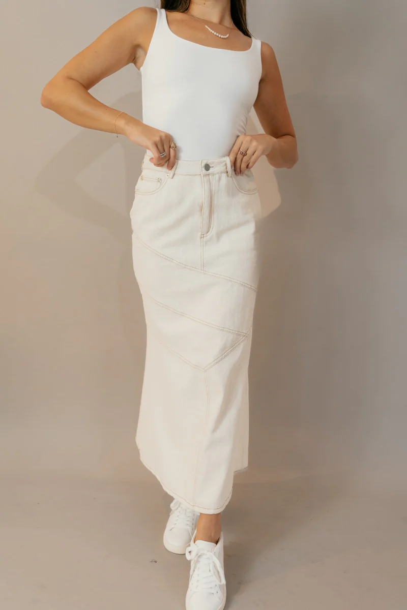 Esther Cream Denim Midi Skirt - Image 5