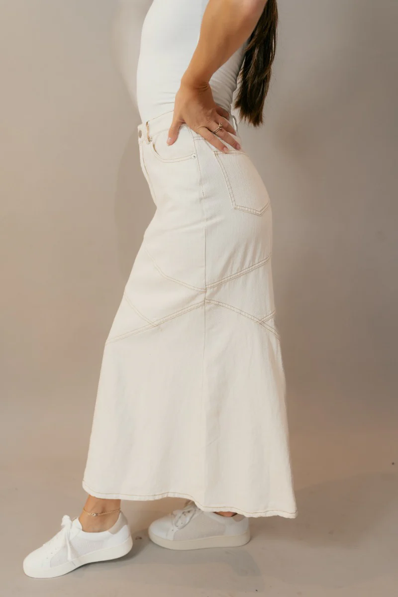 Esther Cream Denim Midi Skirt - Image 7