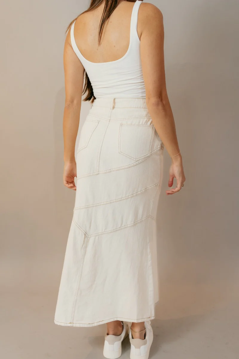 Esther Cream Denim Midi Skirt - Image 9