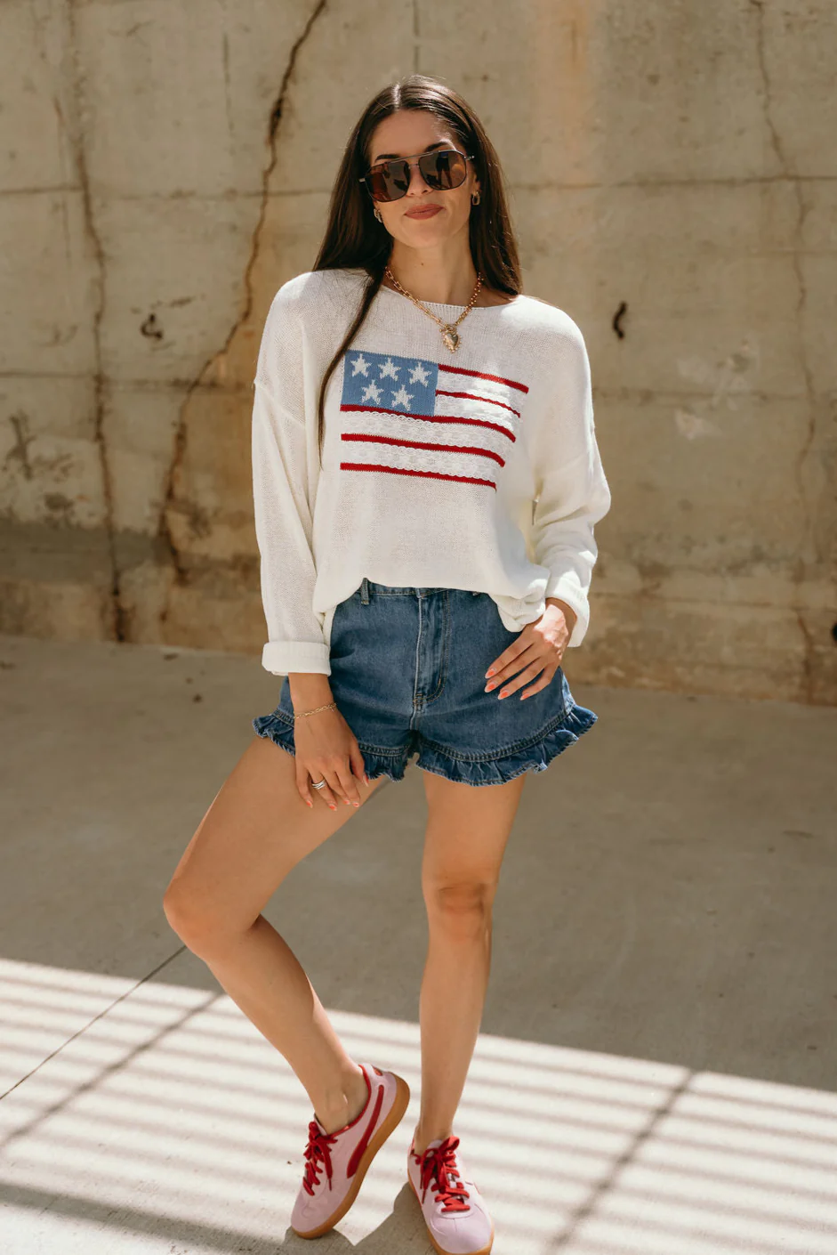 Eve Cream American Flag & Lace Sweater - Image 2