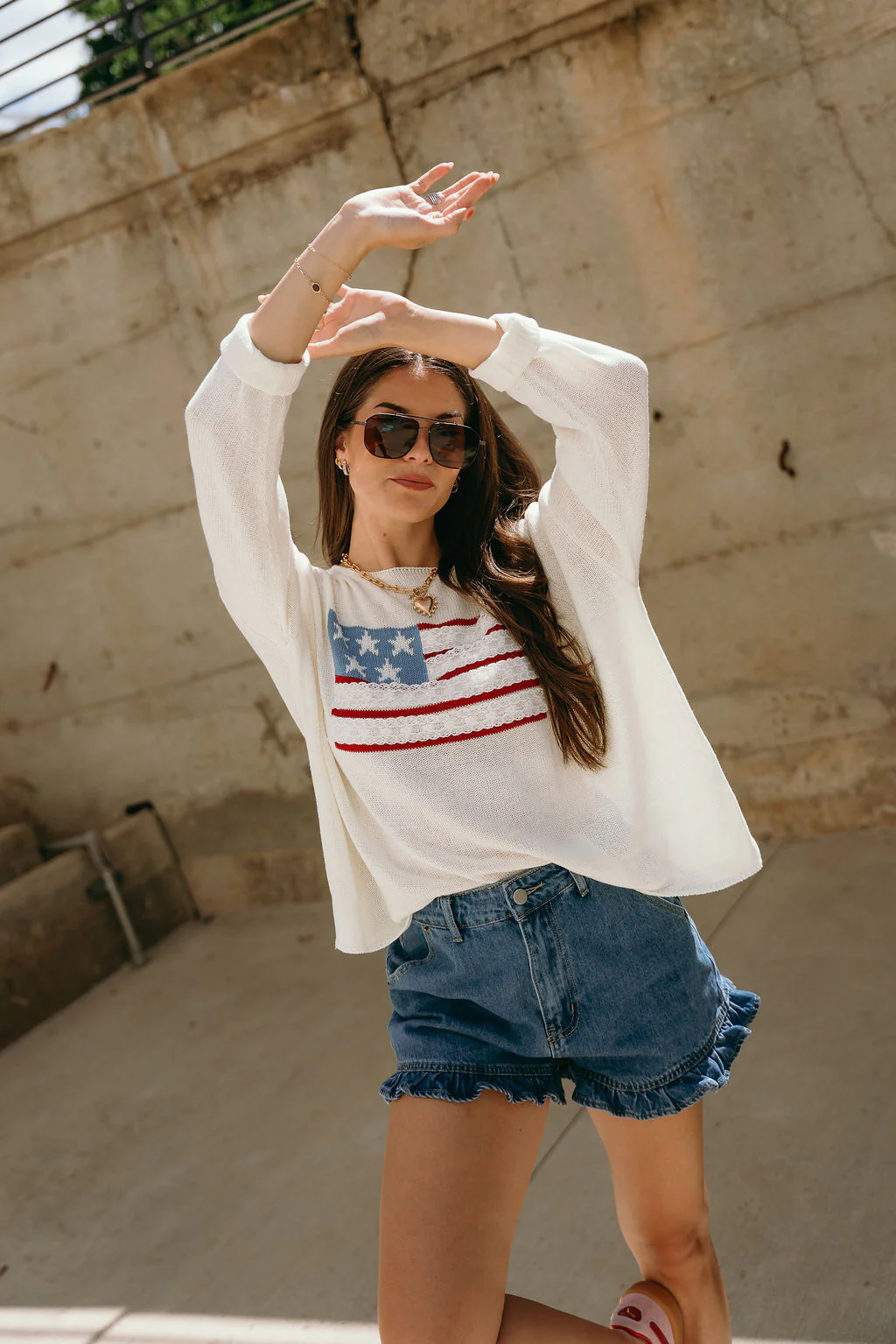 Eve Cream American Flag & Lace Sweater - Image 3