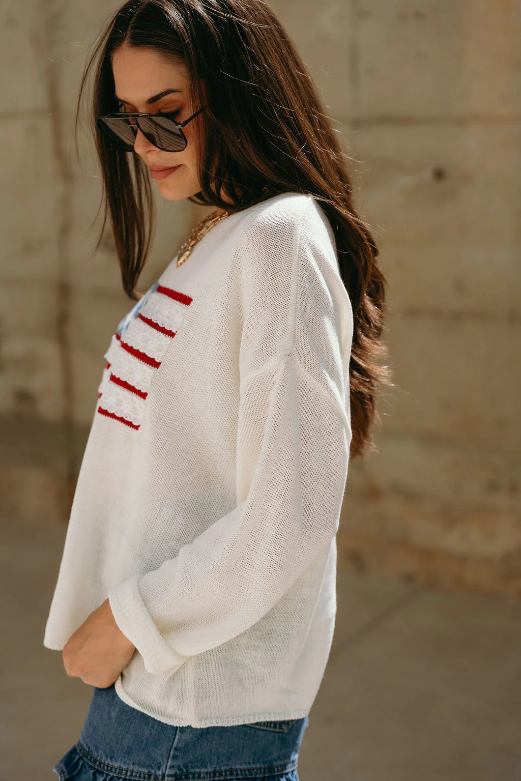 Eve Cream American Flag & Lace Sweater - Image 4