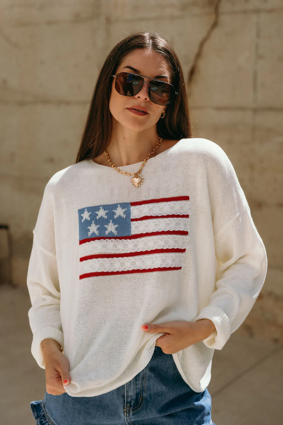 Eve Cream American Flag & Lace Sweater - Image 6