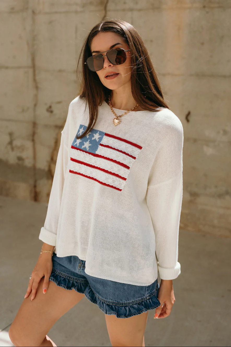 Eve Cream American Flag & Lace Sweater - Image 7