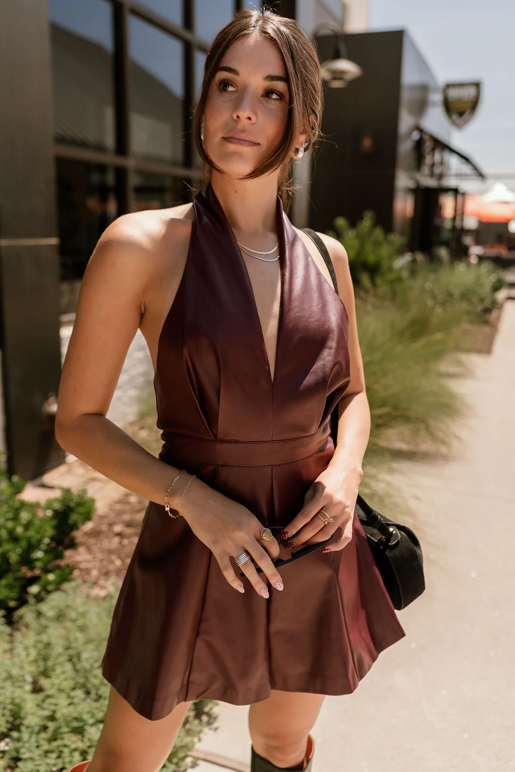 Everlee Burgundy Faux Leather Halter Romper - Image 6