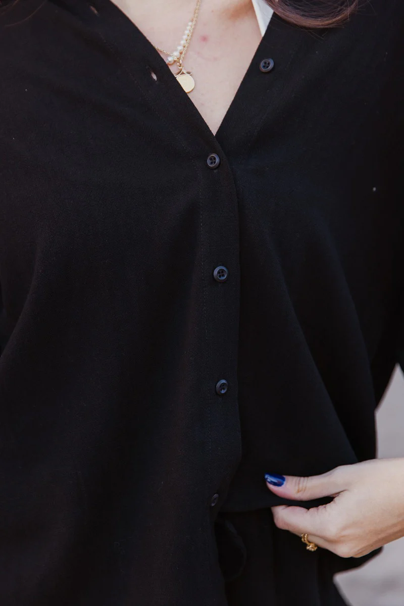 Everleigh Black Button Up Short Sleeve Top - Image 3