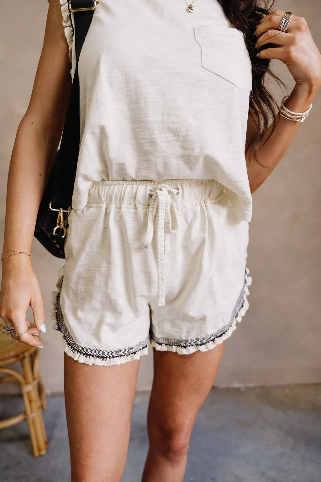 Everly Beige & Black Ruffle Shorts - Image 7