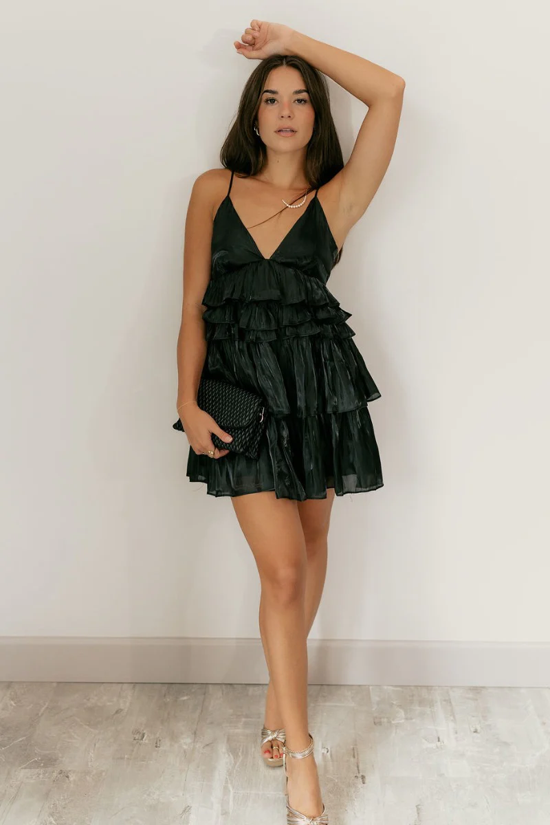 Everly Black Ruffle Tiered Sleeveless Mini Dress