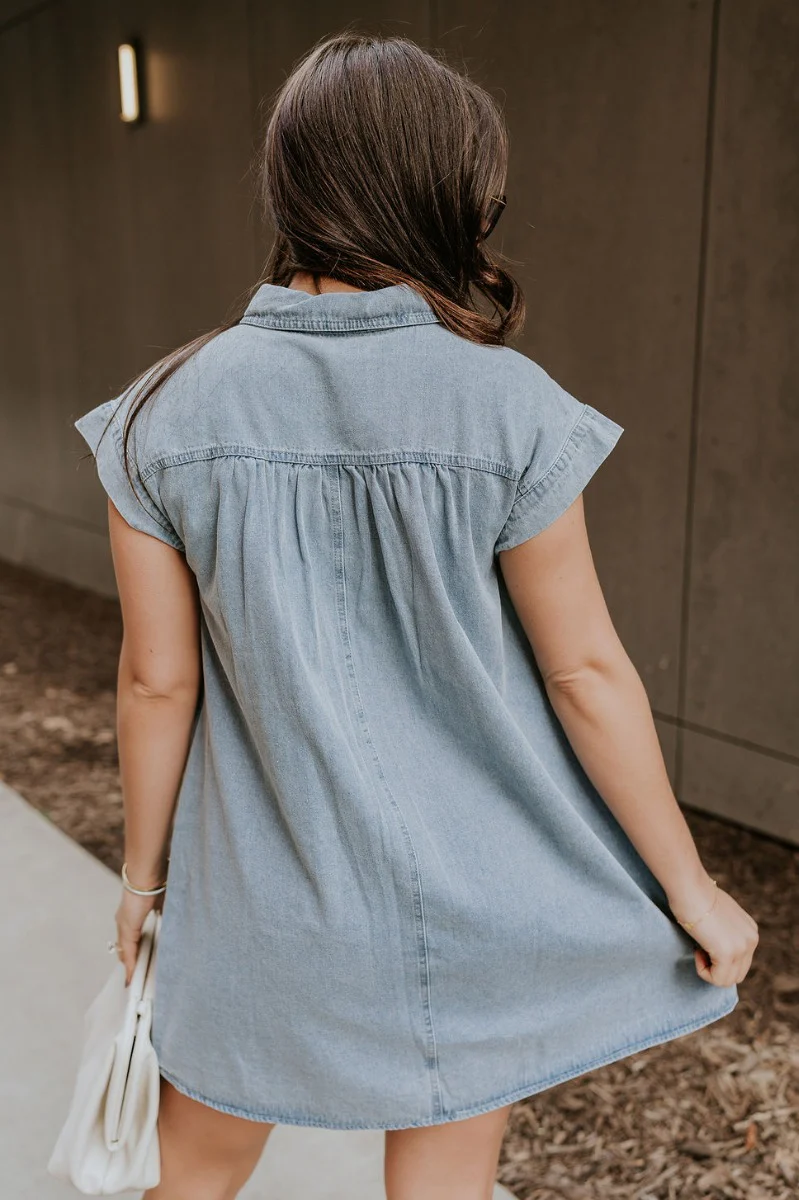 Everly Denim Short Sleeve Buttoned Dress - Image 9