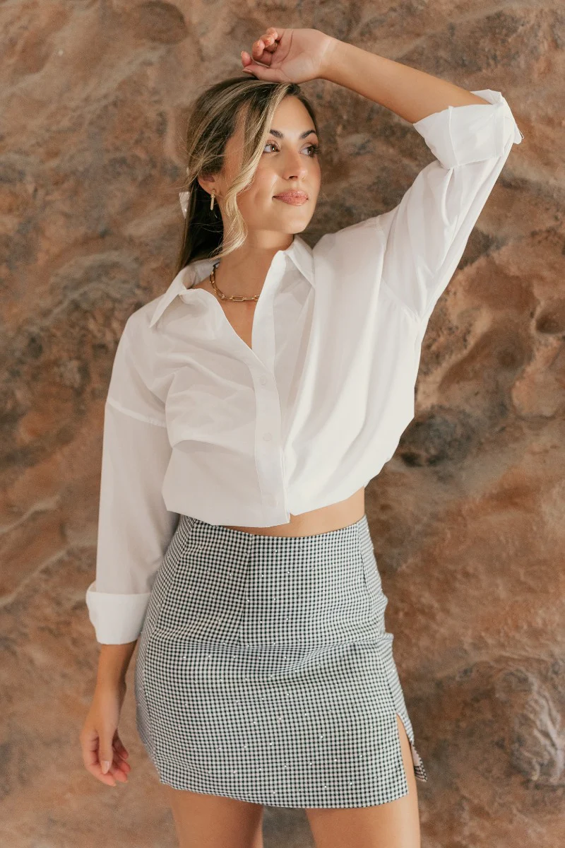 Everly Gingham Rhinestone Mini Skirt