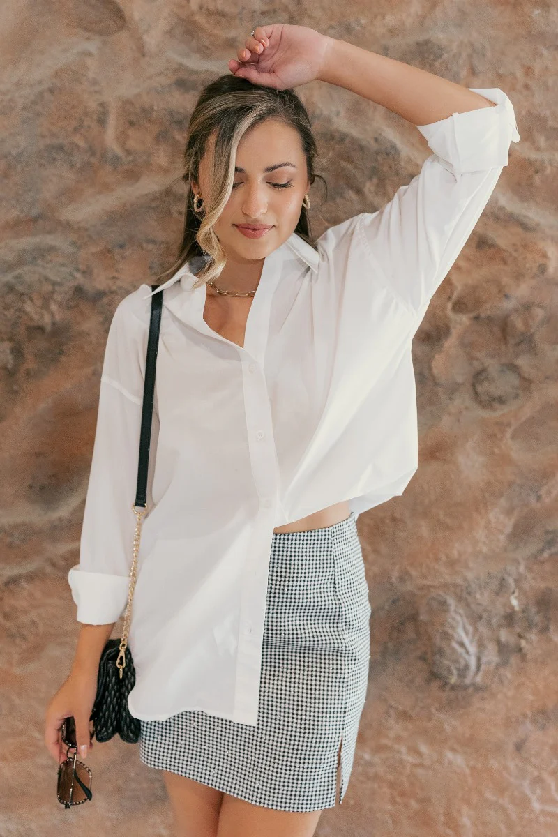 Everly Gingham Rhinestone Mini Skirt - Image 3