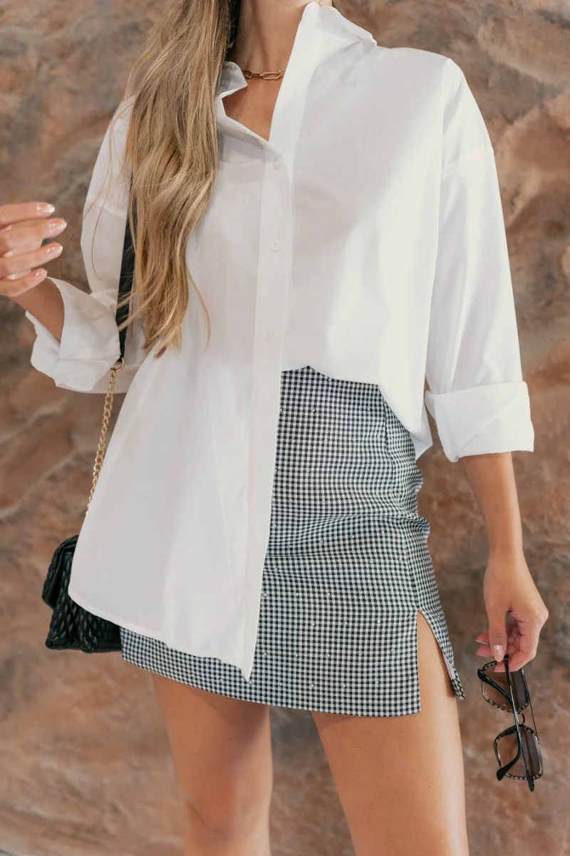 Everly Gingham Rhinestone Mini Skirt - Image 4