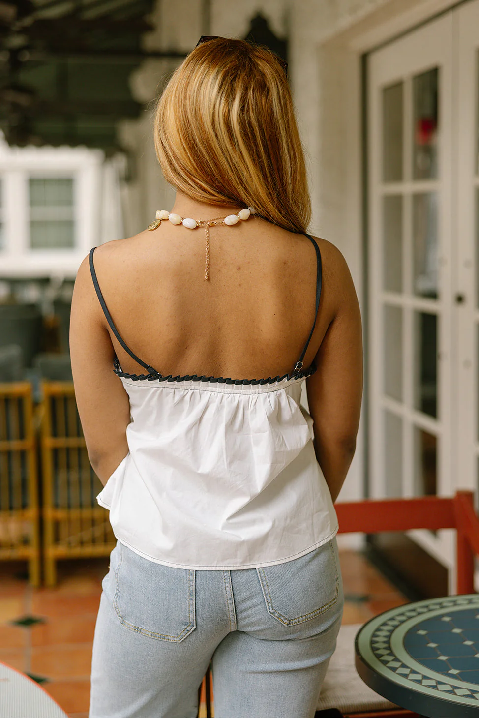 Everly White & Navy Pleated Flare Tank - Image 4