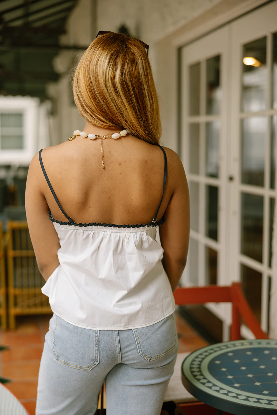 Everly White & Navy Pleated Flare Tank - Image 7