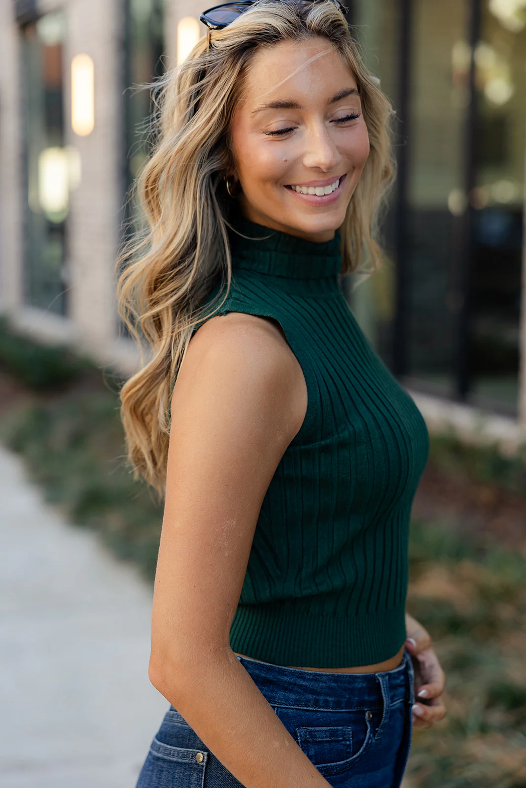 Evie Dark Green Ribbed Knit Tank - Image 2