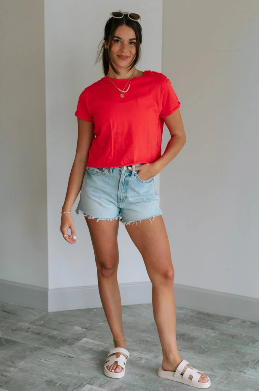 Evie Red Coral Short Sleeve Top