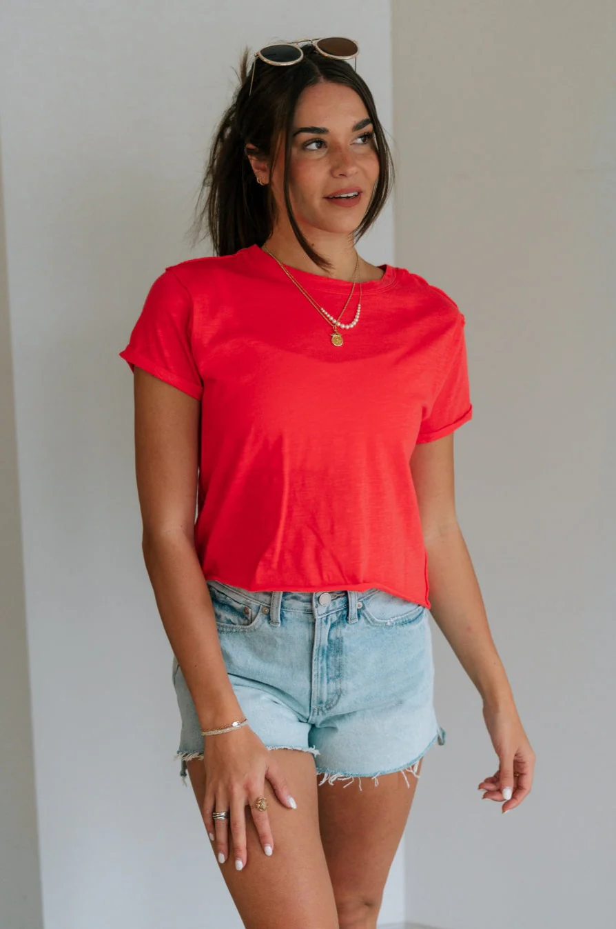 Evie Red Coral Short Sleeve Top - Image 2
