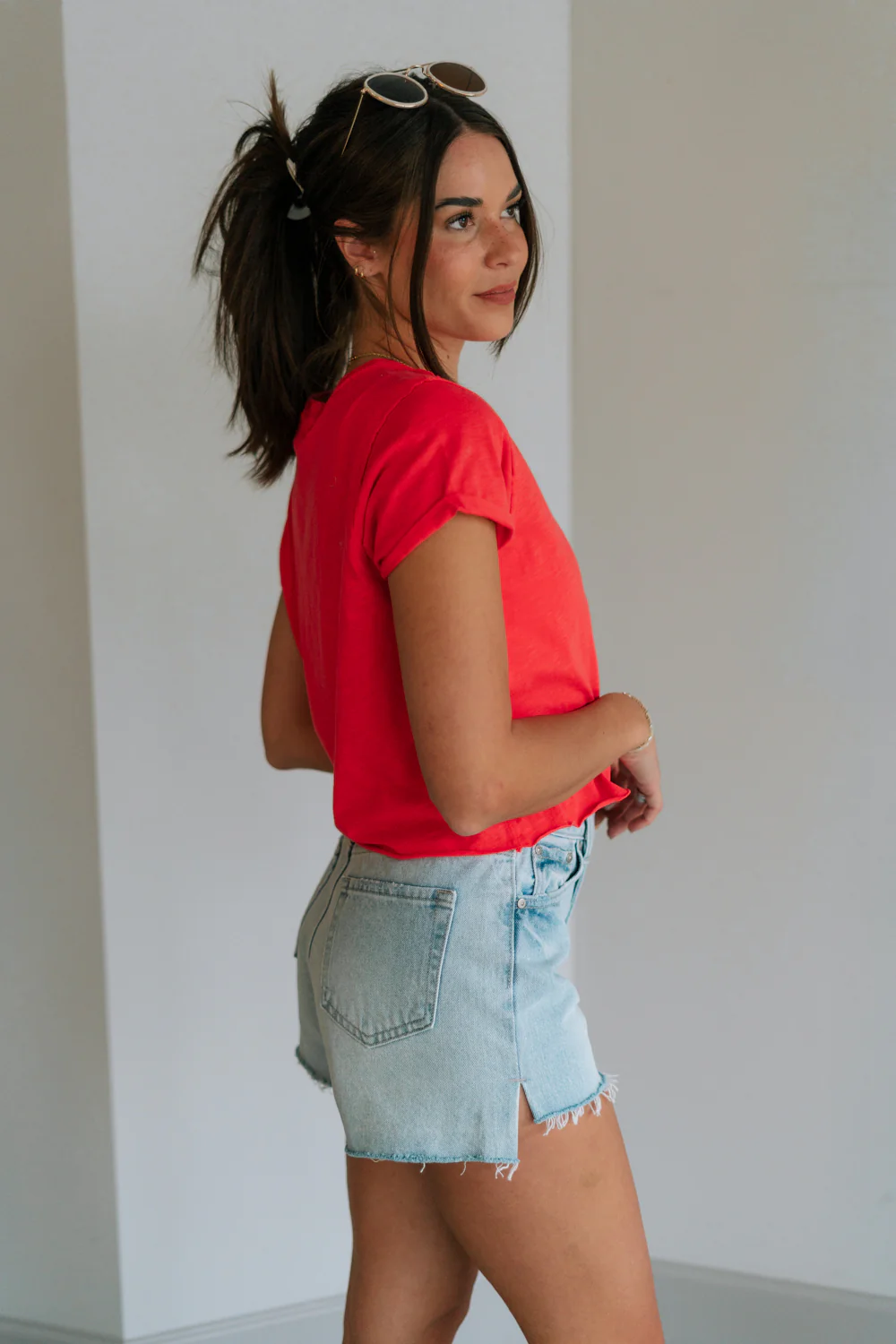 Evie Red Coral Short Sleeve Top - Image 3