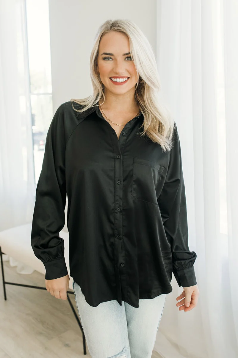 Fancy Me Satin Top in Black - Image 2