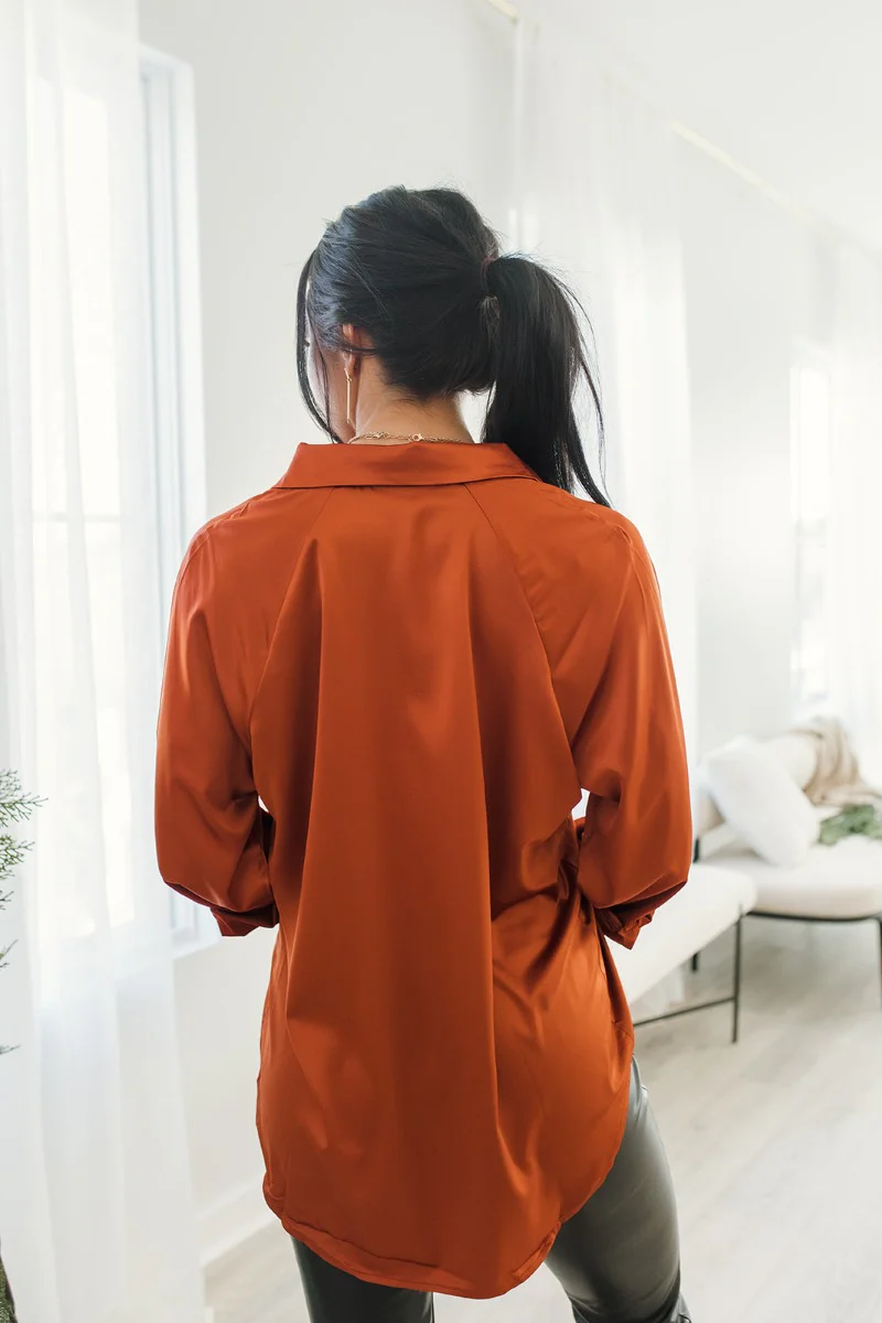 Fancy Me Satin Top in Rust - Image 5