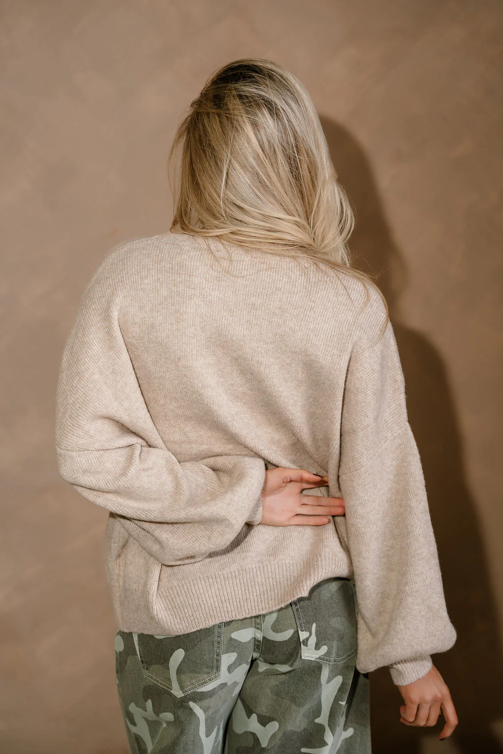 Farrah Beige Balloon Sleeve Sweater - Image 6