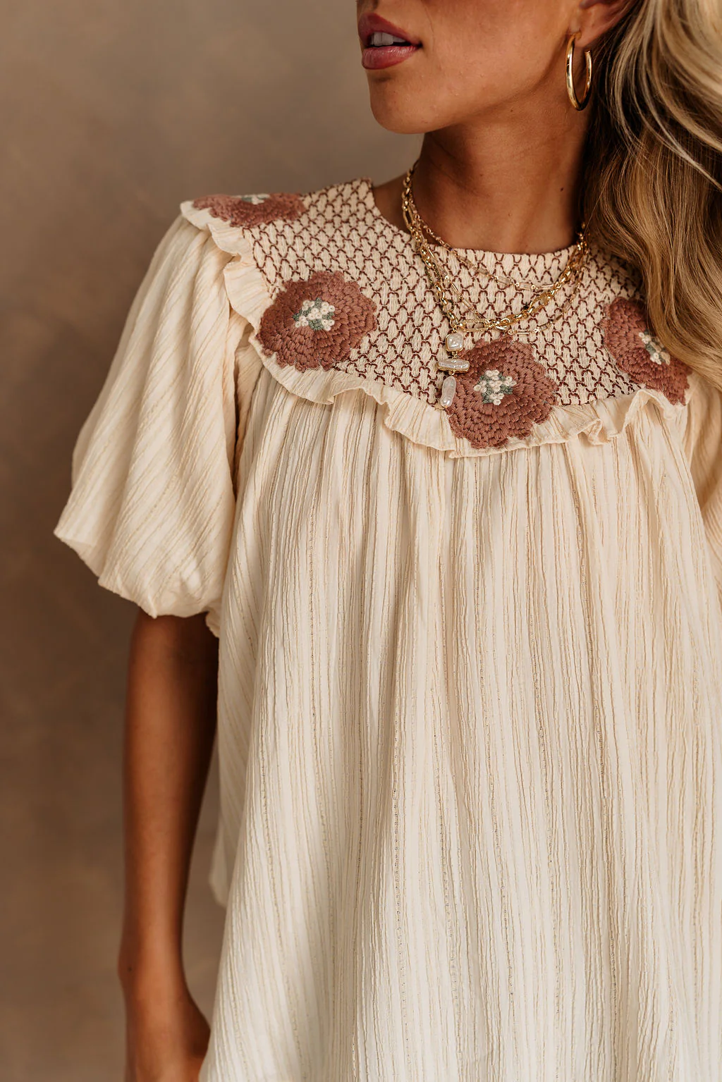 Farrah Embroidered Puff Sleeve Top - Image 2