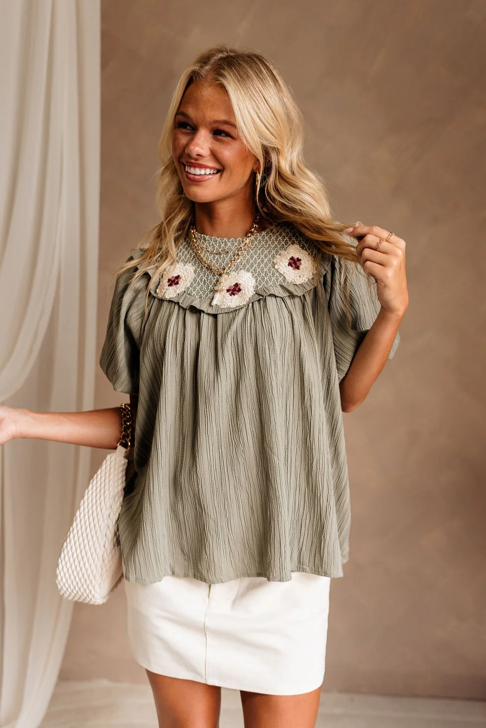 Farrah Embroidered Puff Sleeve Top - Image 7